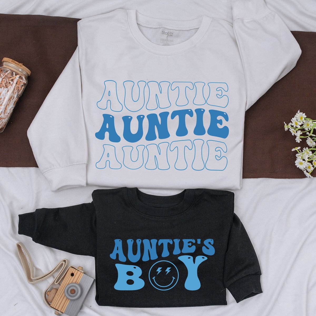 Personalized Auntie And Auntie's Boy Sweatshirt Matching Family Shirt Cute Xmas Kid Sweatshirt Baby 160