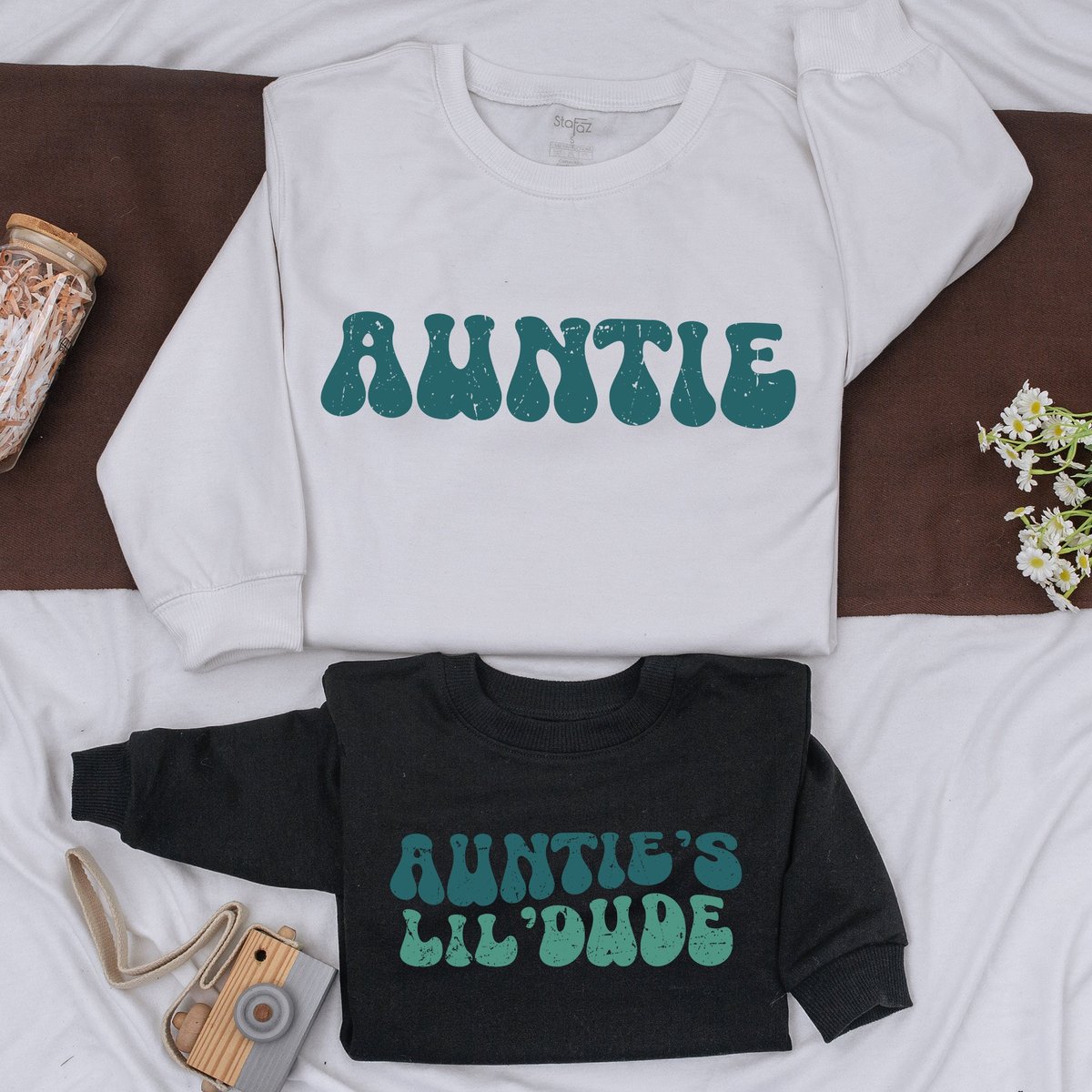 Personalized Auntie And Auntie's Little Dude Sweatshirt Gift For Aunt Newborn Baby Gift Aunts Birth 161