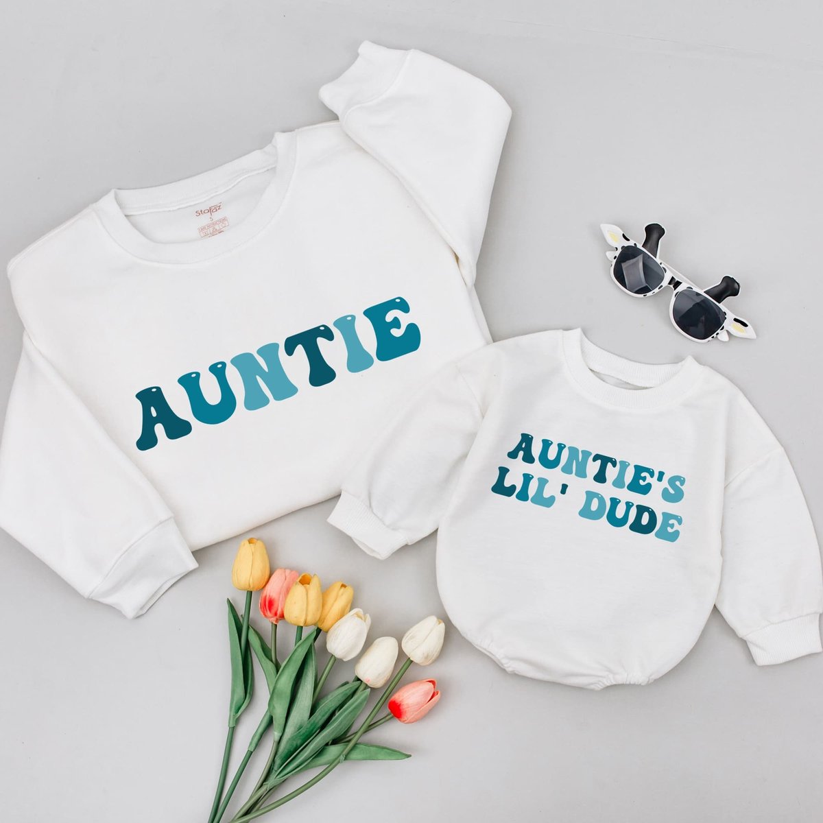 Personalized Auntie And Auntie's Little Dude Sweatshirt Gift For Aunt Newborn Baby Gift Aunt Birthd 176