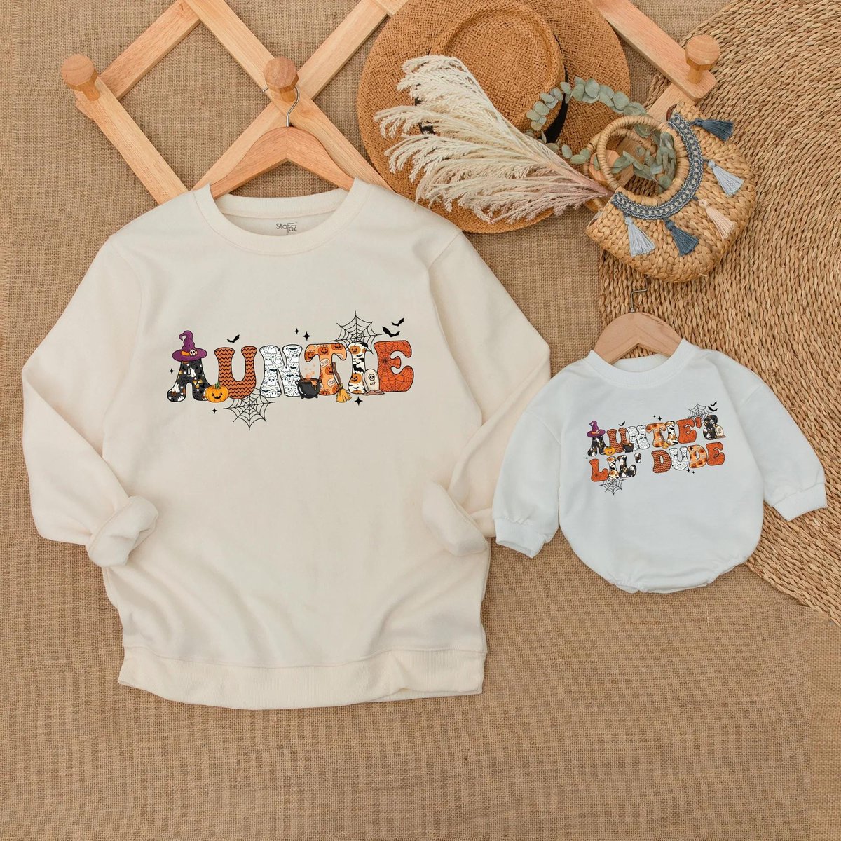 Personalized Auntie and Little Dude Matching Halloween Sweatshirts Family Halloween Outfits Custom F