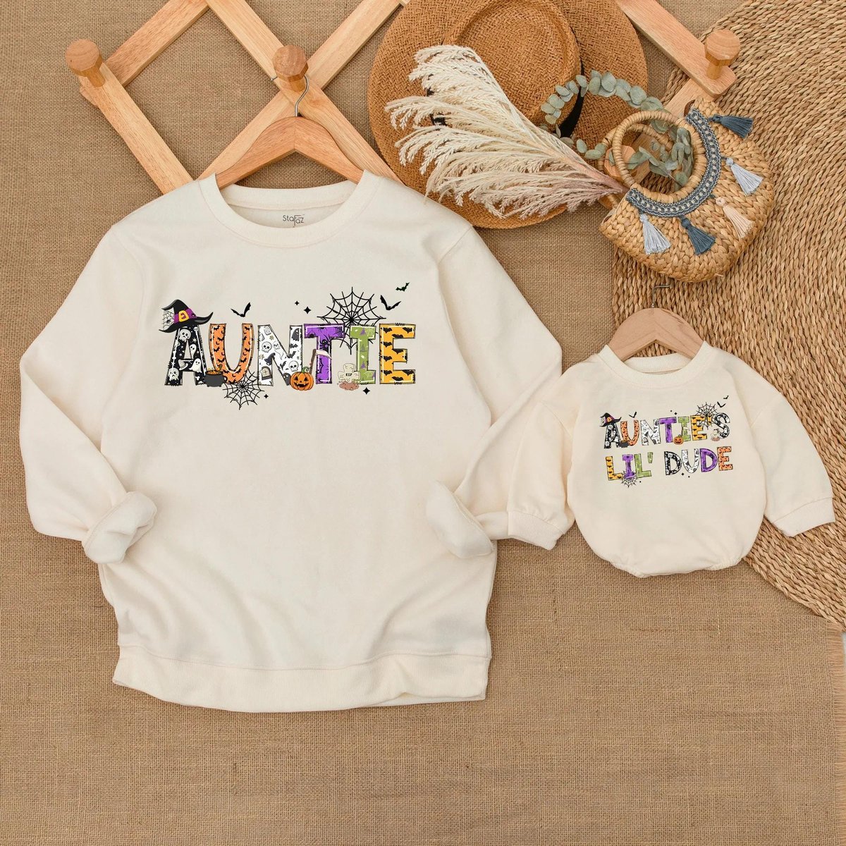 Personalized Auntie and Little Dude Matching Halloween Sweatshirts Family Halloween Outfits Custom F 433