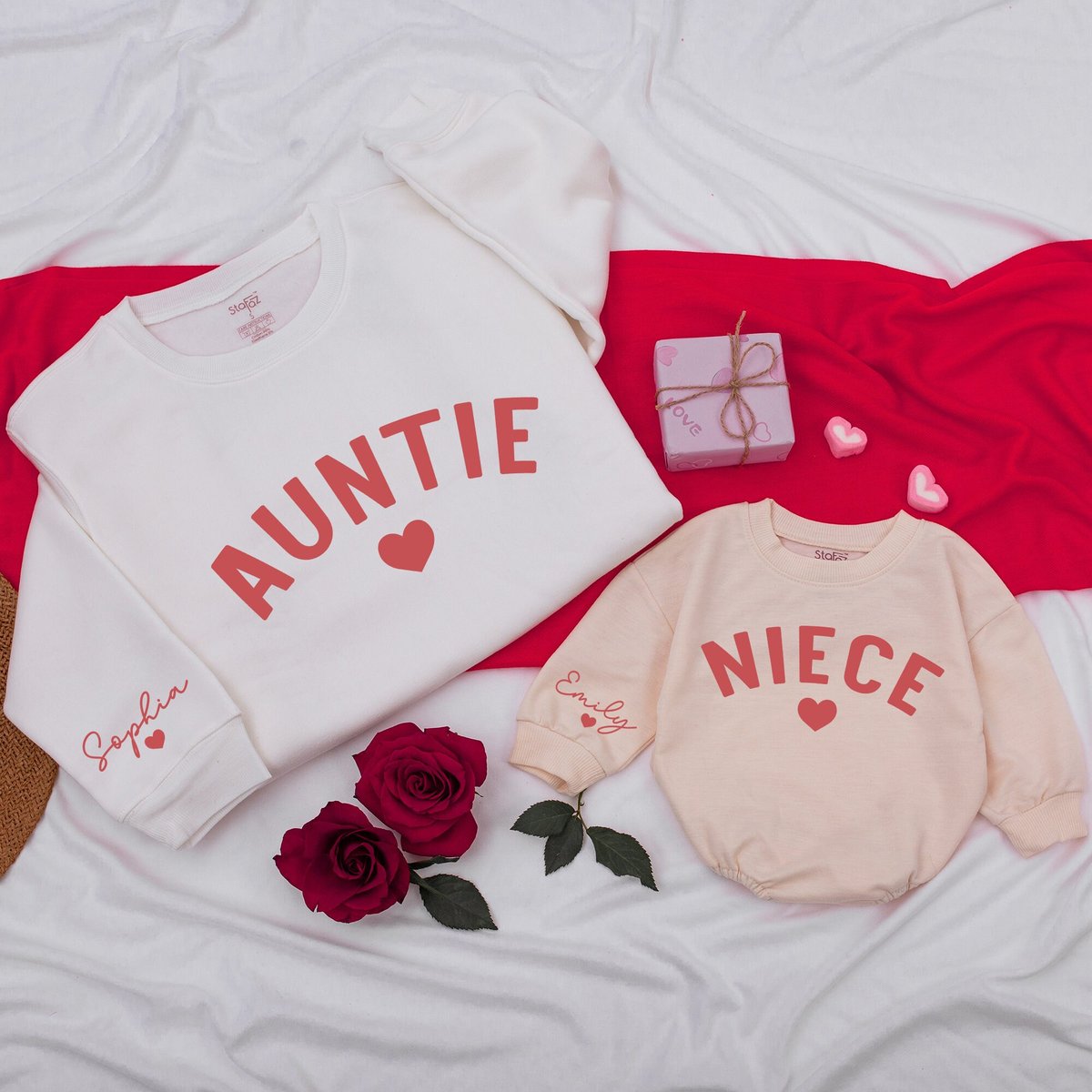 Personalized Auntie and Niece Valentine Sweatshirts Valentines Day Shirt For Mom Mommy and Me Outfit 163