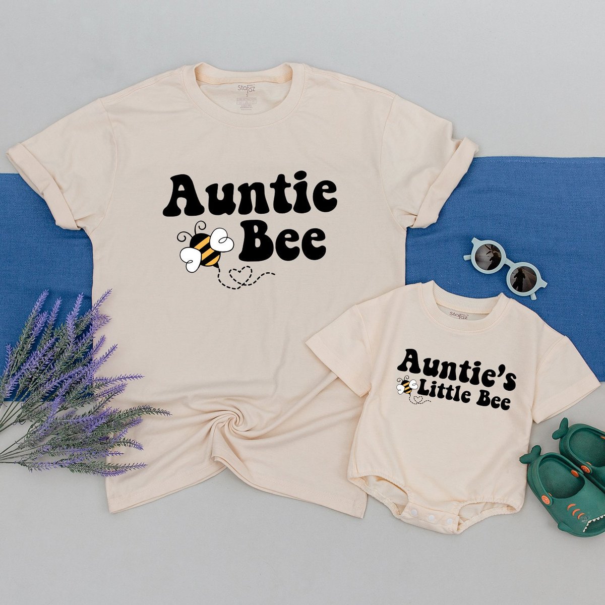 Personalized Auntie Bee And Auntie's Little Bee Shirt New Auntie Shirt Bee baby ShowerNeutral Boho 172
