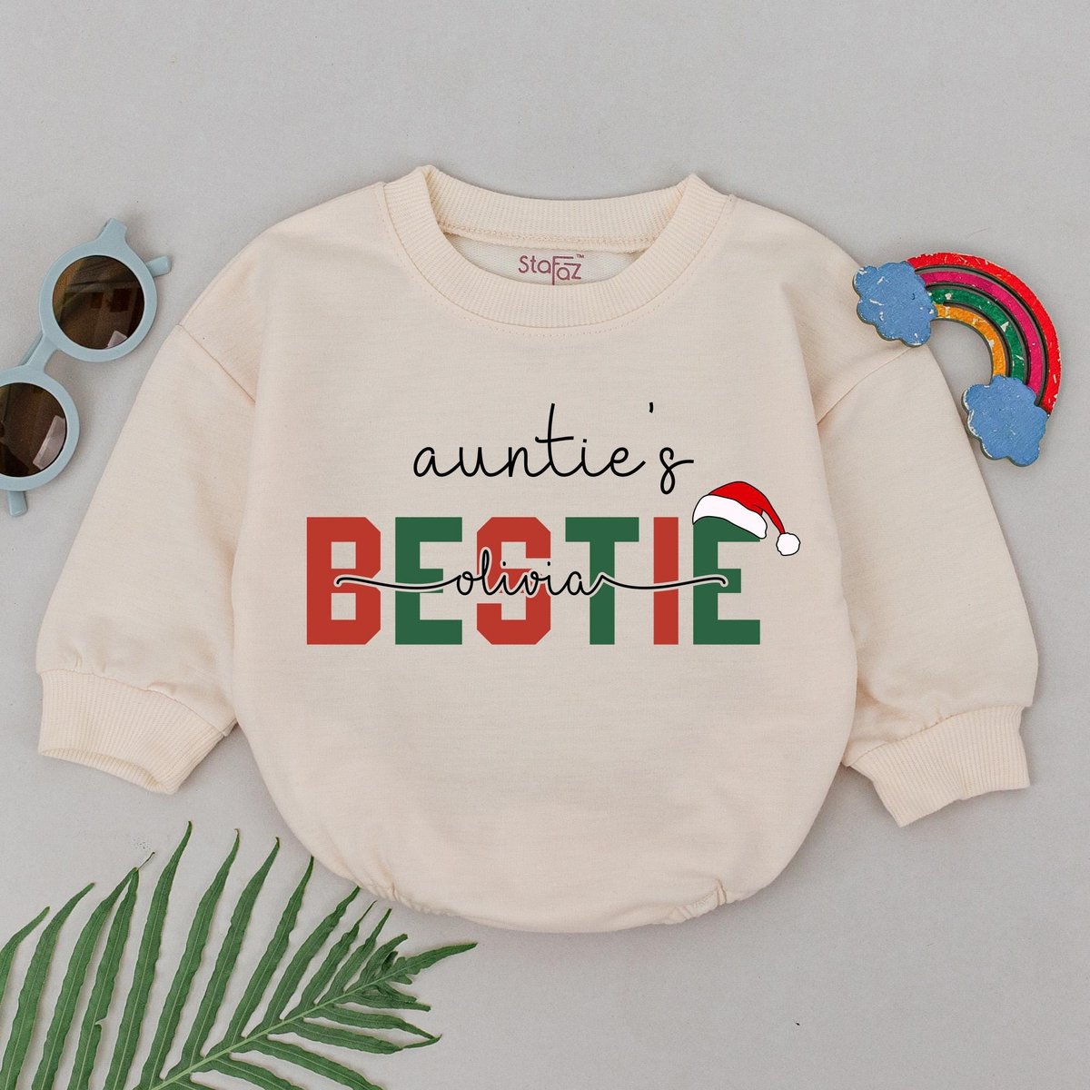 Personalized Auntie' Bestie Romper 1st Christmas Baby Romper Baby Shower Gift Christmas Outfits New