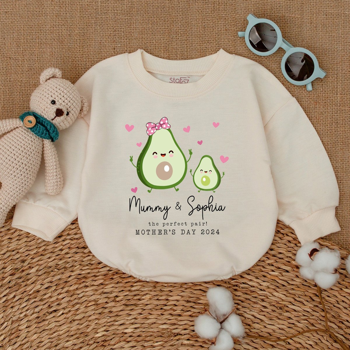 Personalized Avocado The Perfect Pair Baby Romper Our First Mother's Day 2024 Bodysuit Mother's Da 170