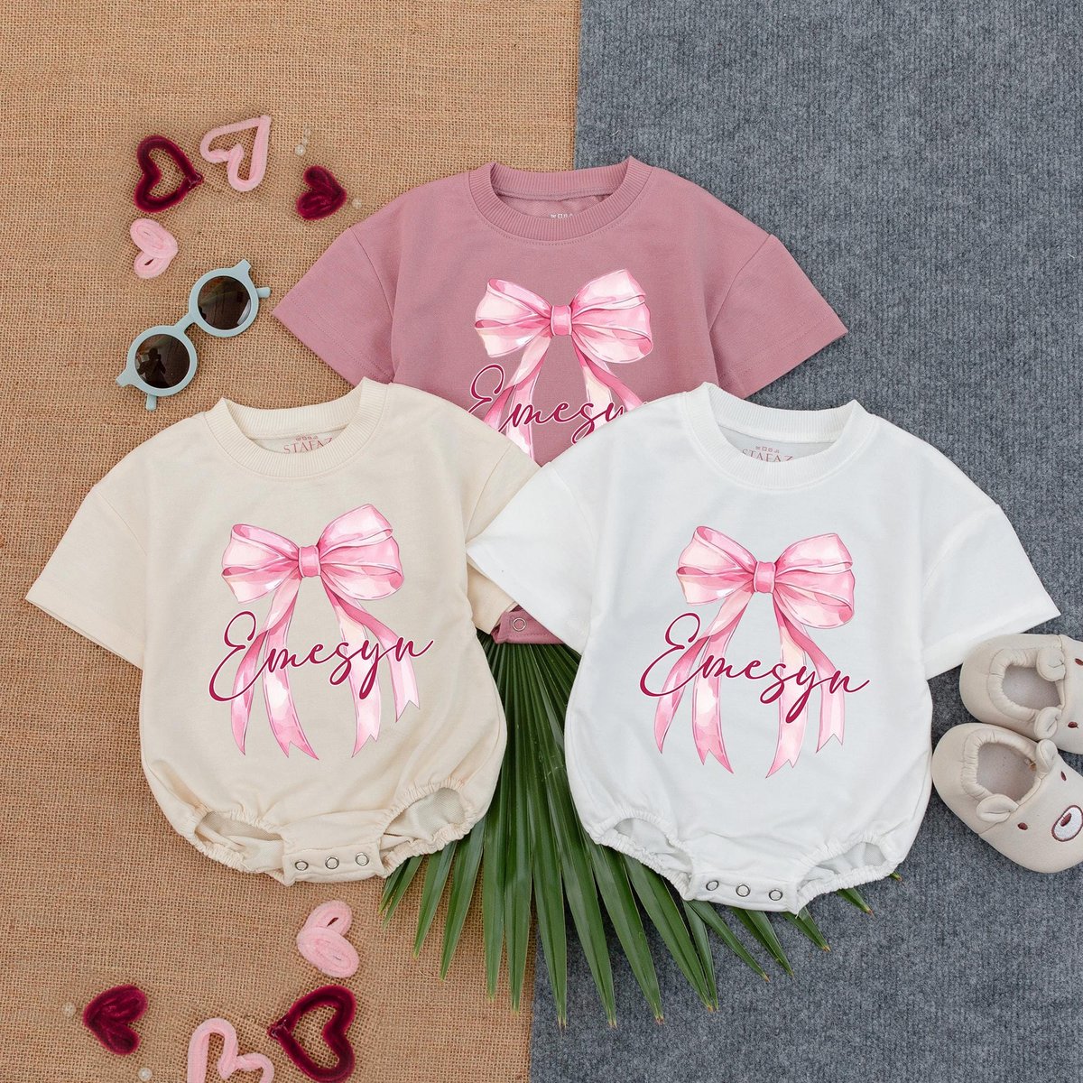Personalized Baby Bow T Shirt Bubble Romper Baby Girl Clothes Infant Outfit with Bow Baby Gift Idea 187