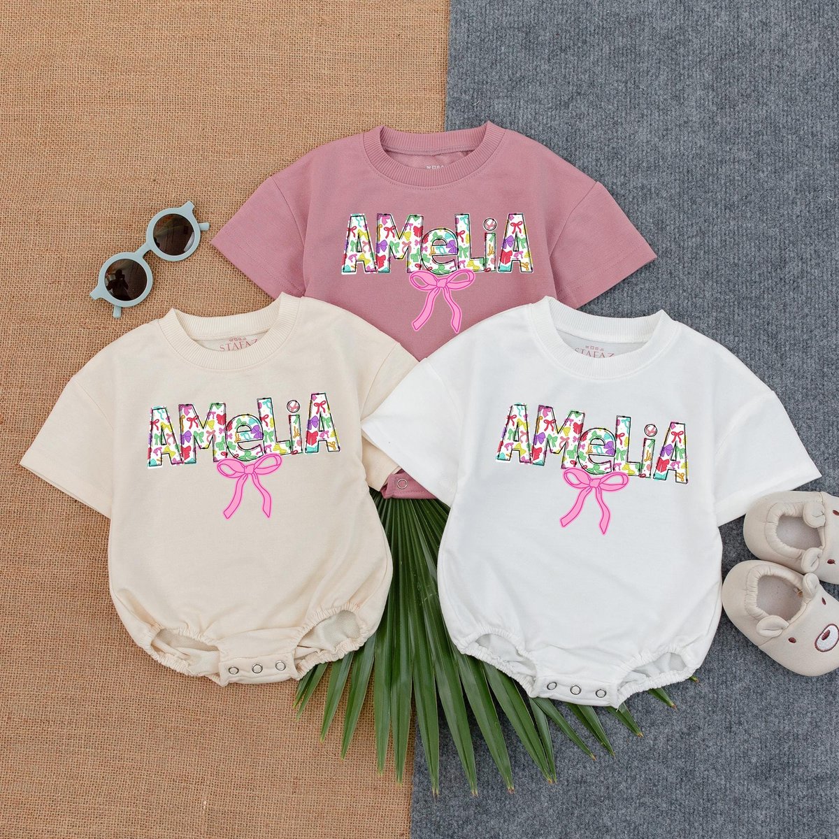 Personalized Baby Bow T Shirt Bubble Romper Baby Girl Clothes Infant Outfit with Bow Baby Gift Idea 189