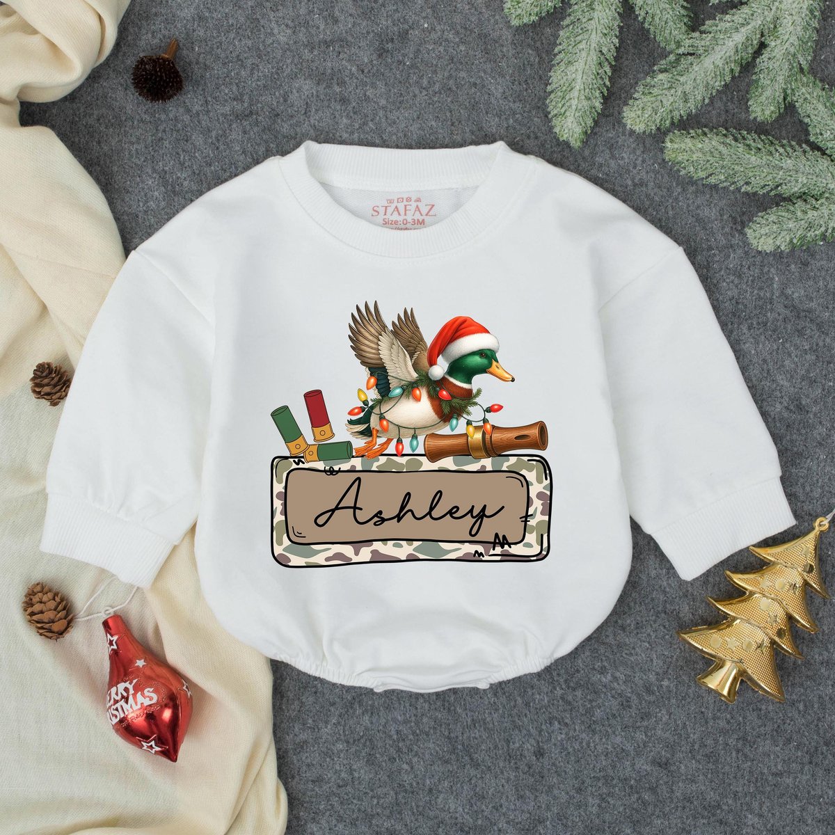 Personalized Baby Boy Christmas Bubble Romper Mallard Duck Hunting Outfit Christmas Mallard Duck Clo 437