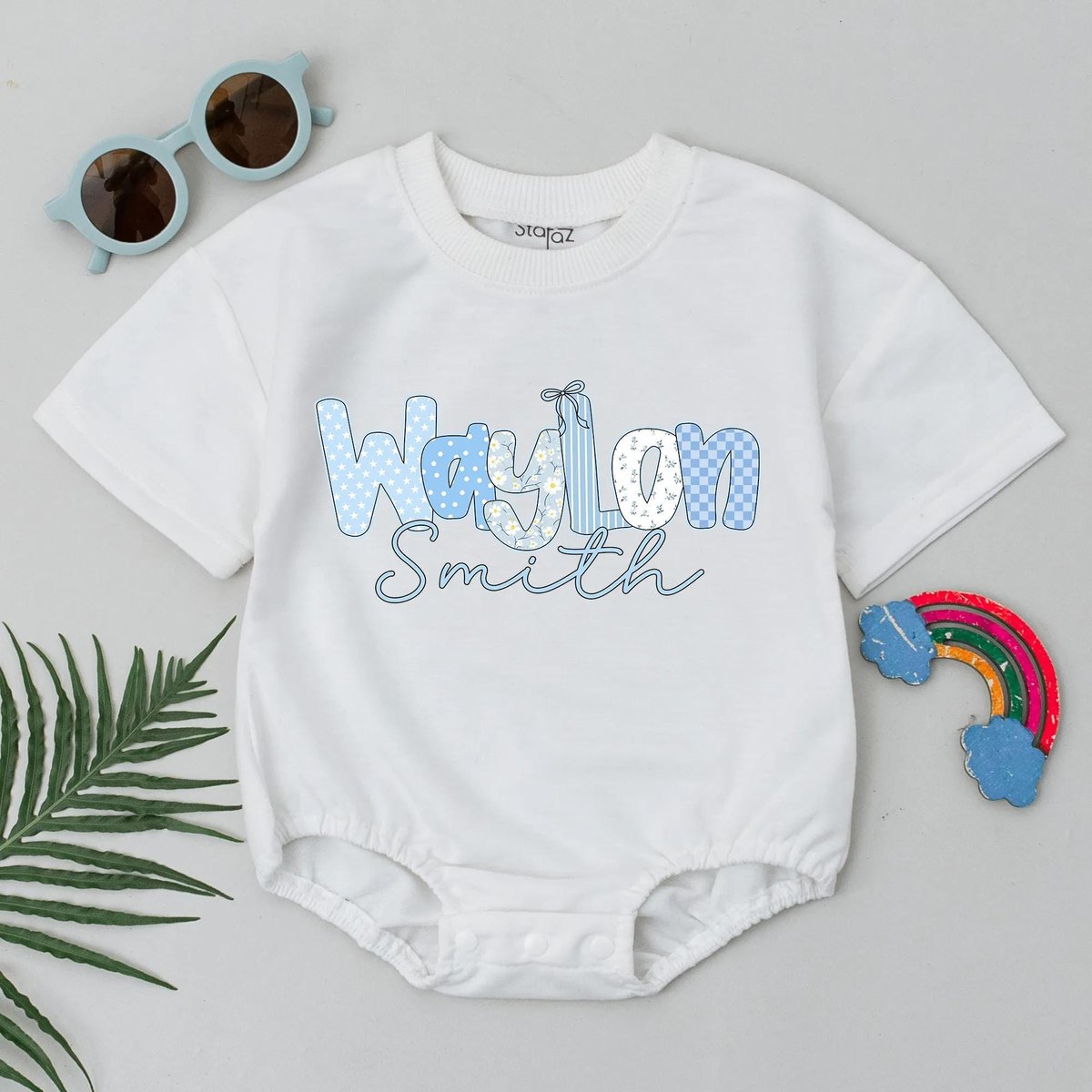 Personalized Baby Boy Romper Blue Letter Bubble Bodysuit Custom Name Outfit Baby Shower Gift Boy Bir