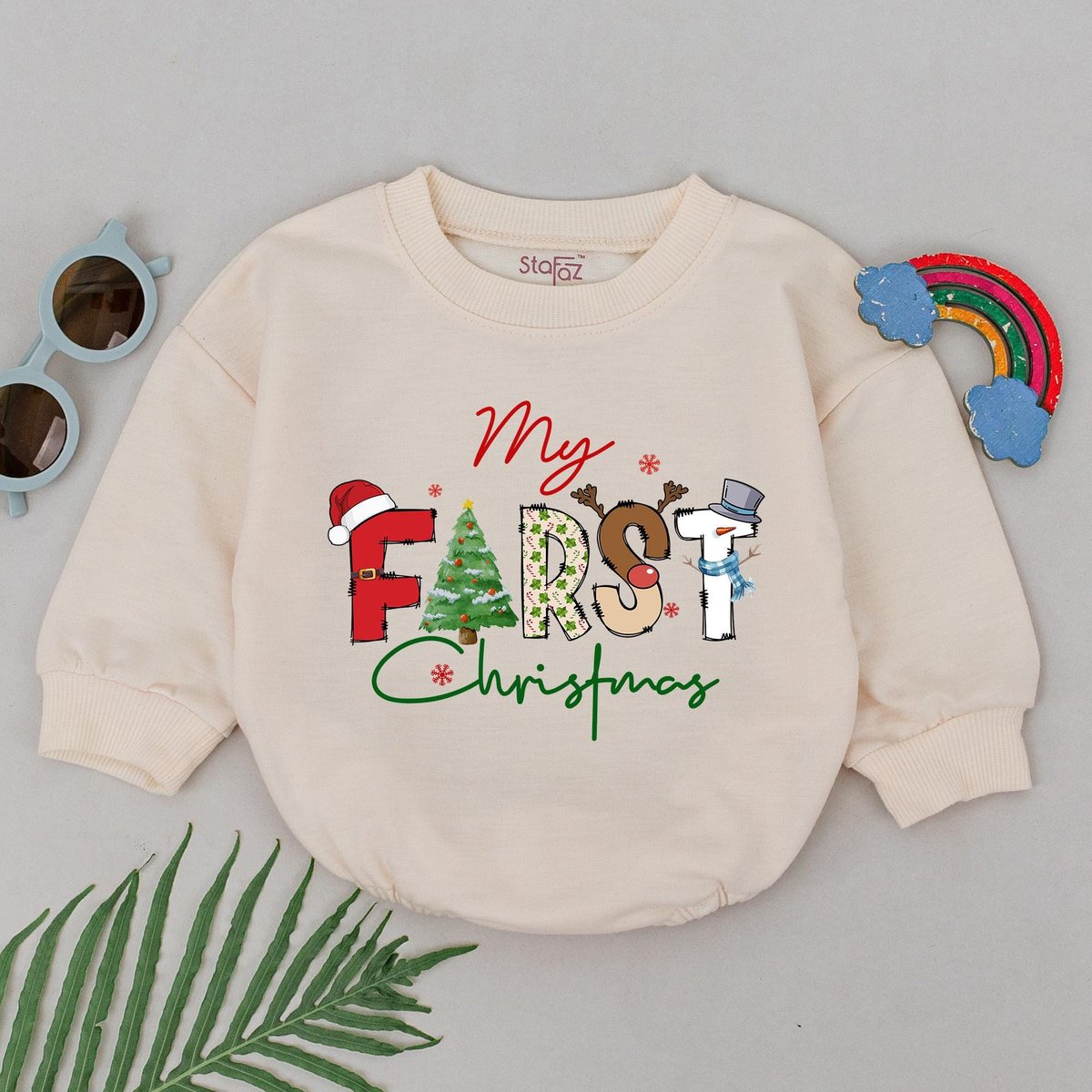 Personalized Baby Christmas Romper 1st Christmas Baby Bodysuit Christmas Outfits Baby Xmas Gift Baby