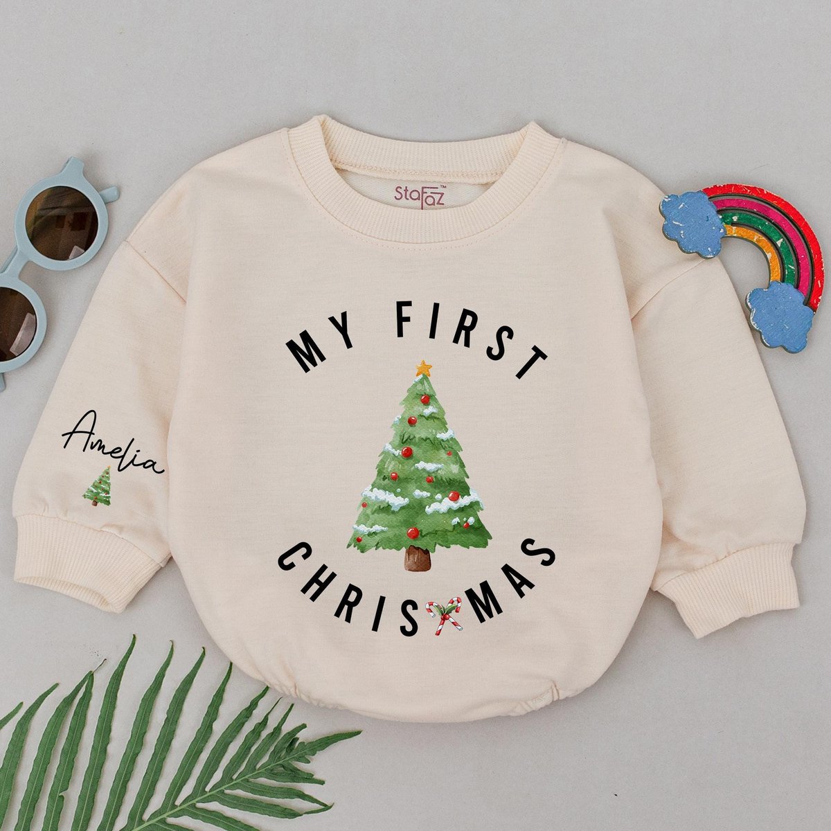 Personalized Baby Christmas Romper 1st Christmas Baby Romper Baby Xmas Gift Baby Shower Gift Christm