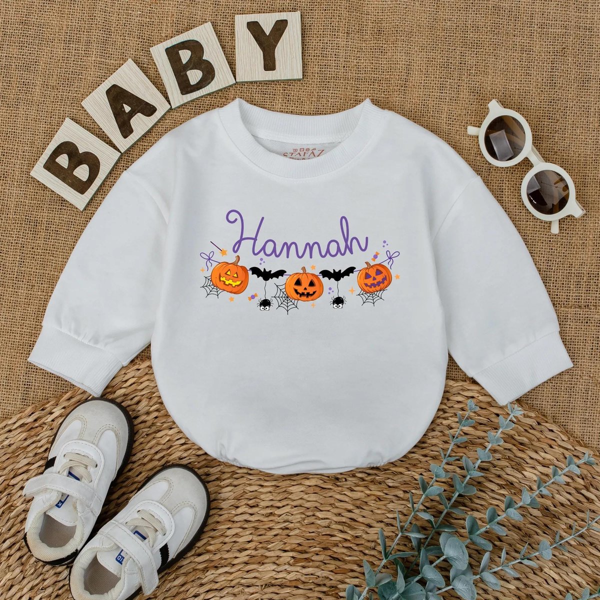 Personalized Baby Girl Halloween Romper First Halloween Baby Bodysuit Custom Name Pumpkin Baby Outfi 432