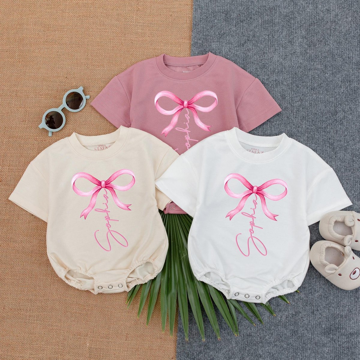 Personalized Baby Pink Bow T Shirt Bubble Romper Baby Girl Clothes Infant Outfit with Bow Baby Gift 187