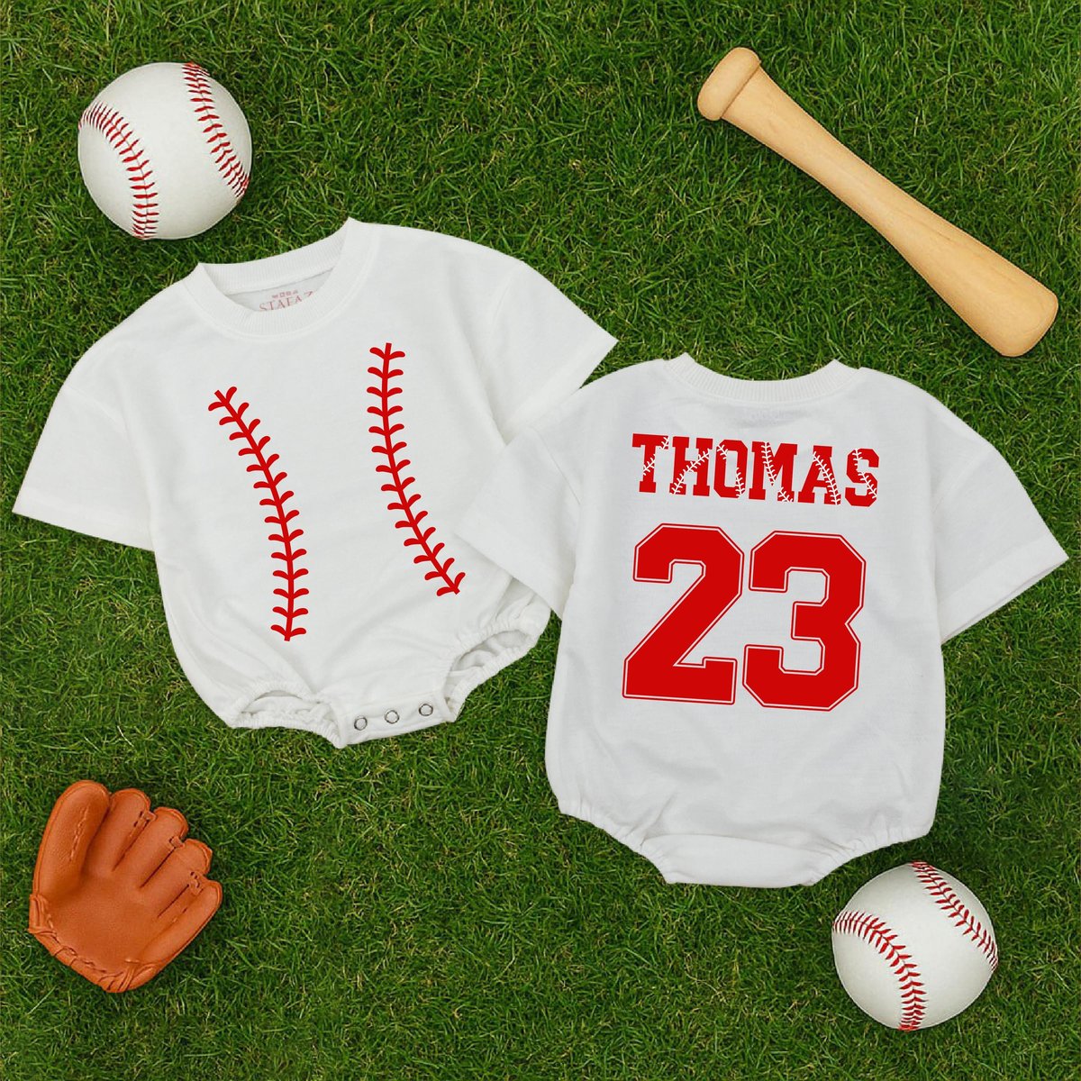 Personalized Baseball Baby Romper Custom Name and Number Game Day Baby Bodysuit Baby Boy Baseball Ou 173