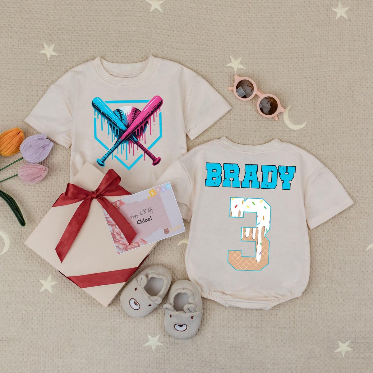 Personalized Baseball Baby Romper for Boy Custom Name and Number Baseball BabysuitIce Cream Baseball