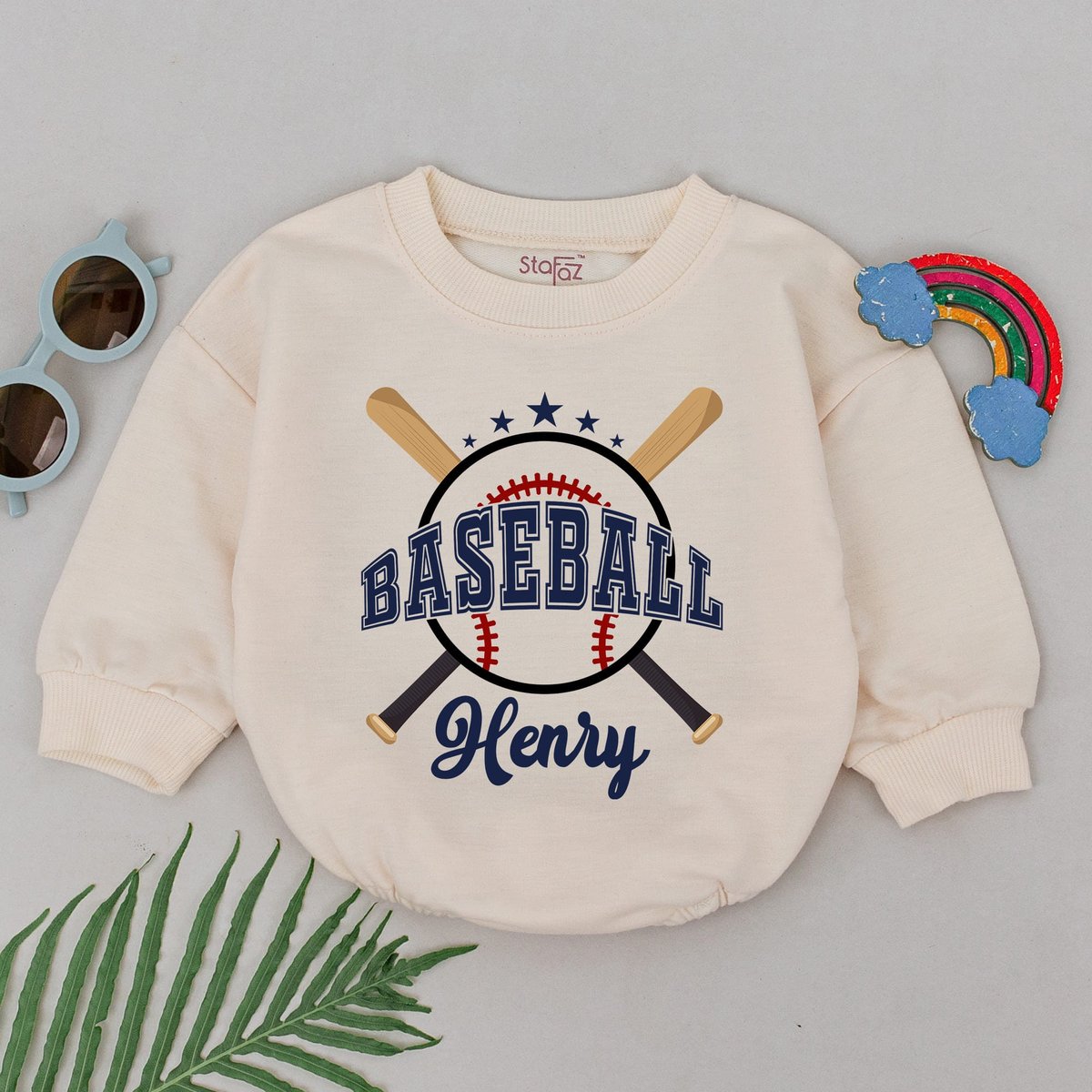 Personalized Baseball Game Day Romper Retro Baseball Baby Outfits Gameday Season Natural Bubble Baby