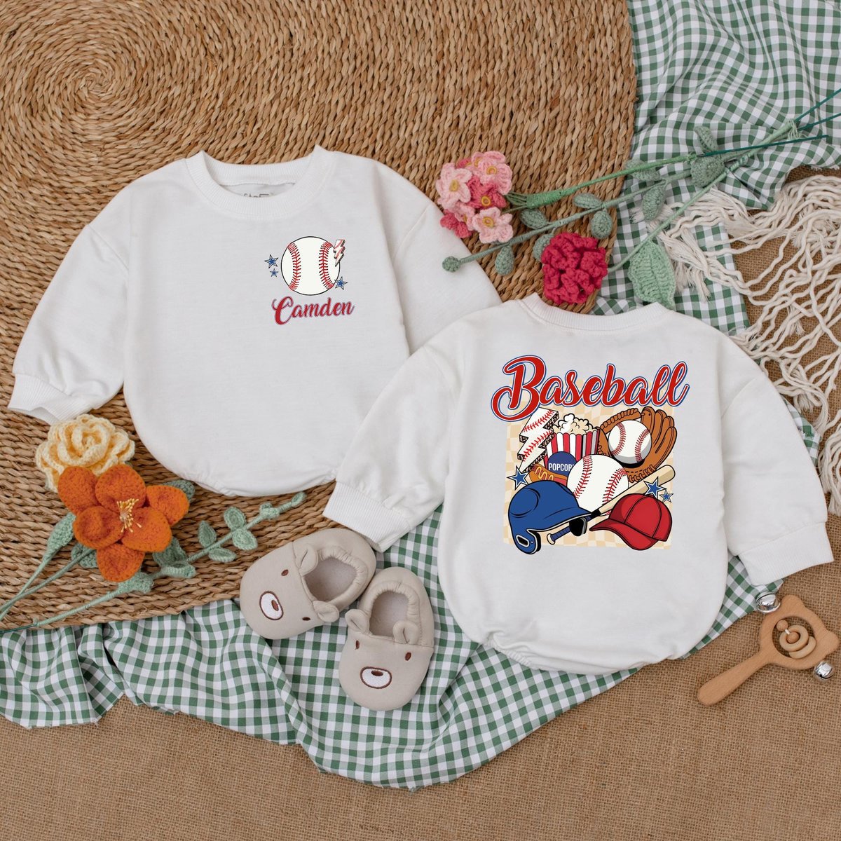 Personalized Baseball Game Day Baby Romper Retro Baseball Baby Bodysuit Gameday Season Baseball Baby 187