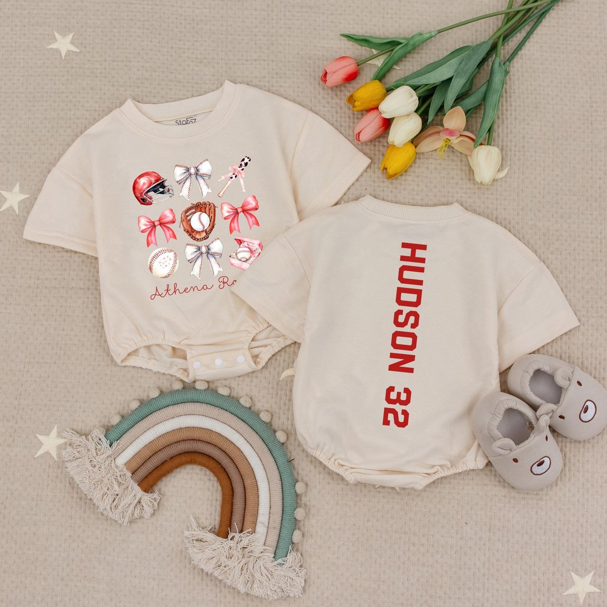 Personalized Baseball Sister with Bow Baby Romper Team Sister Shirt Name Number Mascot Custom Jersey