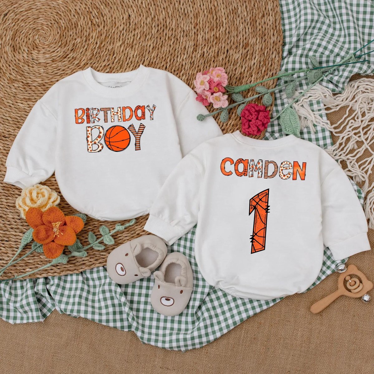 Personalized Basketball Birthday Boy Romper Custom Age Birthday Bodysuit First Birthday Romper For B 189