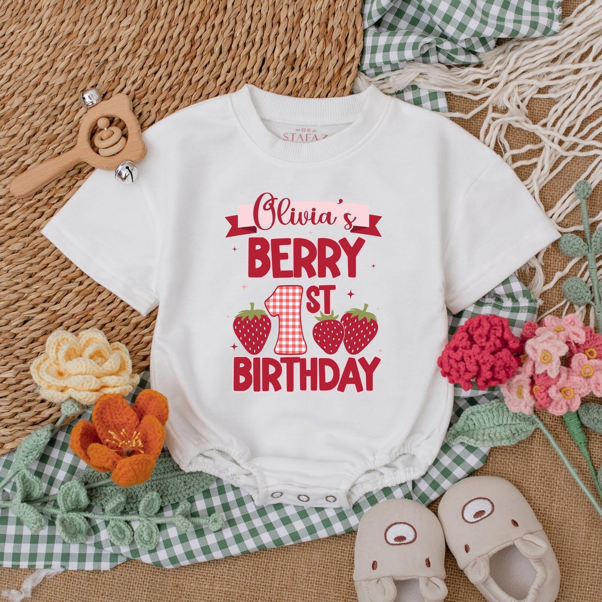 Personalized Berry First Birthday Bubble Romper Strawberry 1st Birthday Bodysuit Sweet One Berry 1st 186