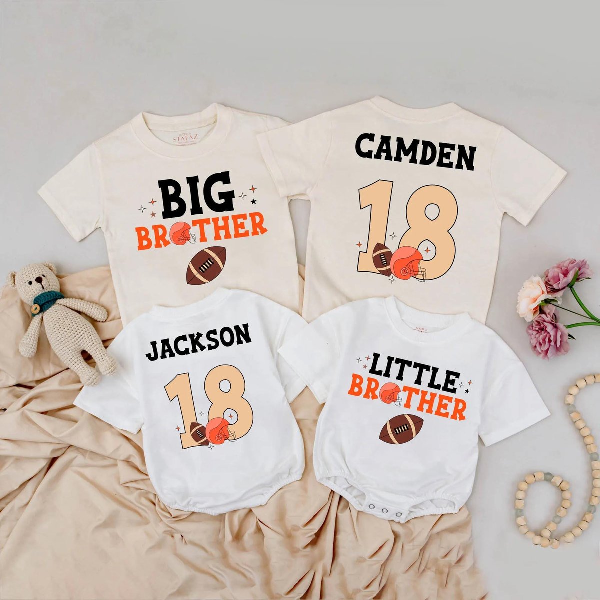 Personalized Big Brother and Little Brother Football Shirt Custom Name Sibling Outfit Matching Game 430