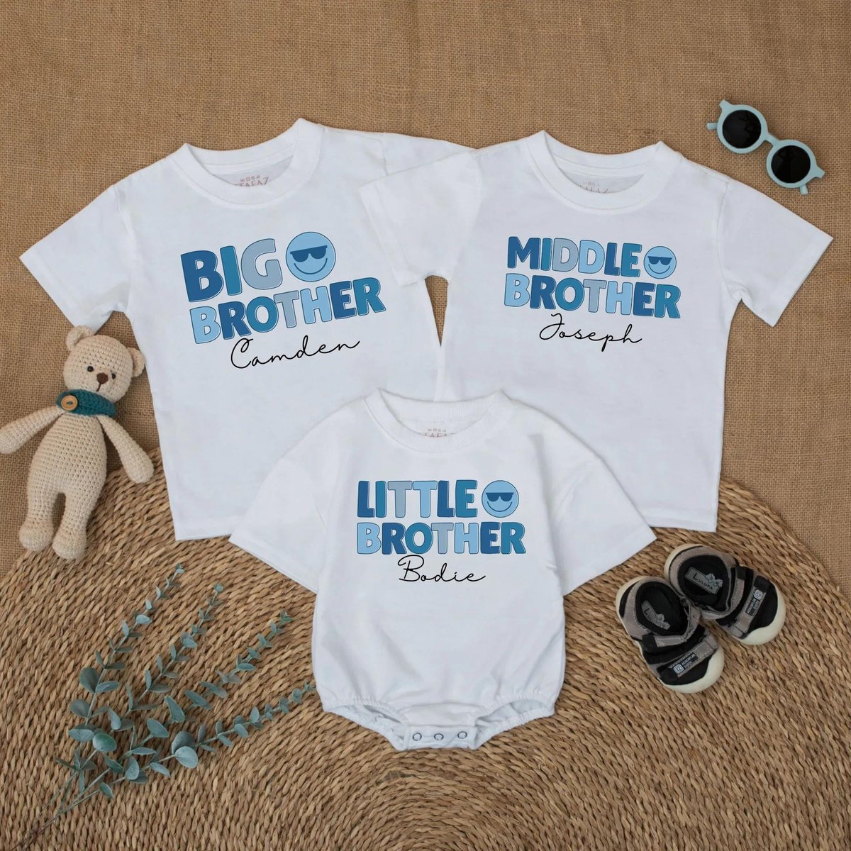 Personalized Big Brother Middle Brother Little Brother Matching Shirts Custom Name Brother Outfits f 433