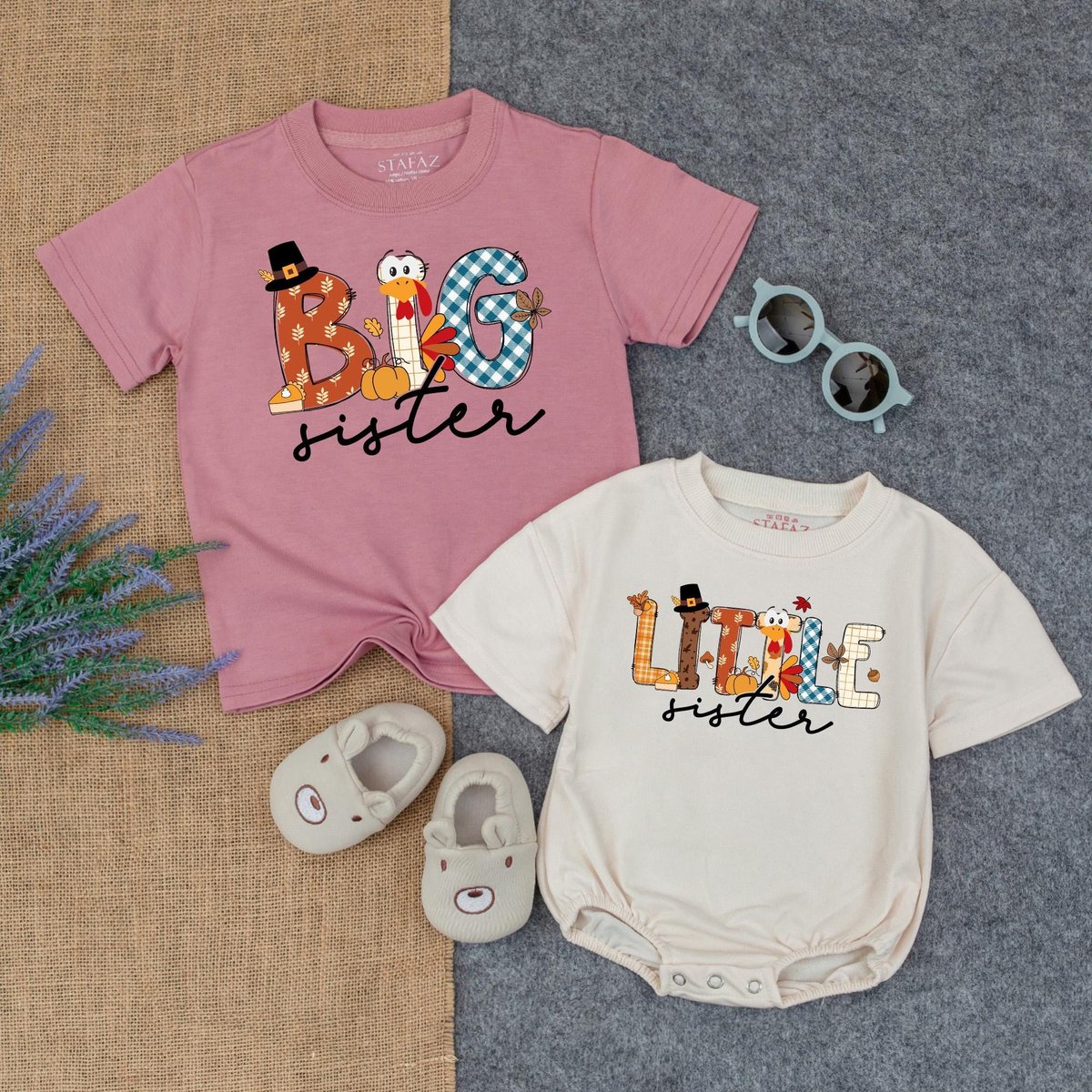 Personalized Big Middle Little Sister Thanksgiving Shirt Custom Fall Sibling Matching Outfit Kids Au 434