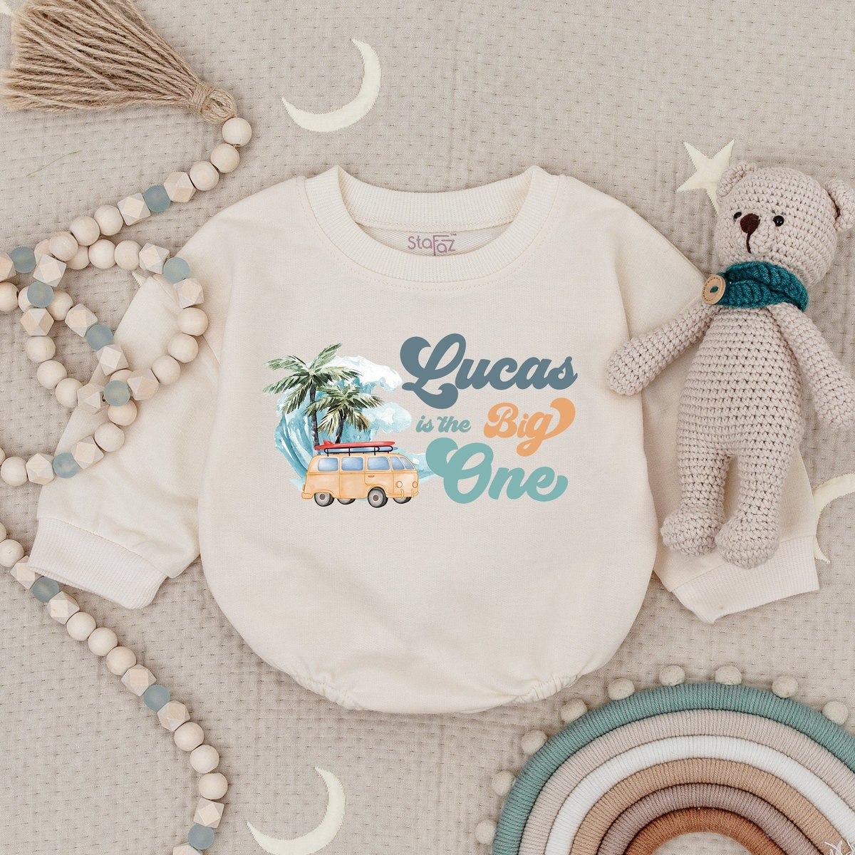 Personalized Big One 1st Birthday Baby Romper Surf Themed 1st Birthday Party Cake Smash Outfit for B