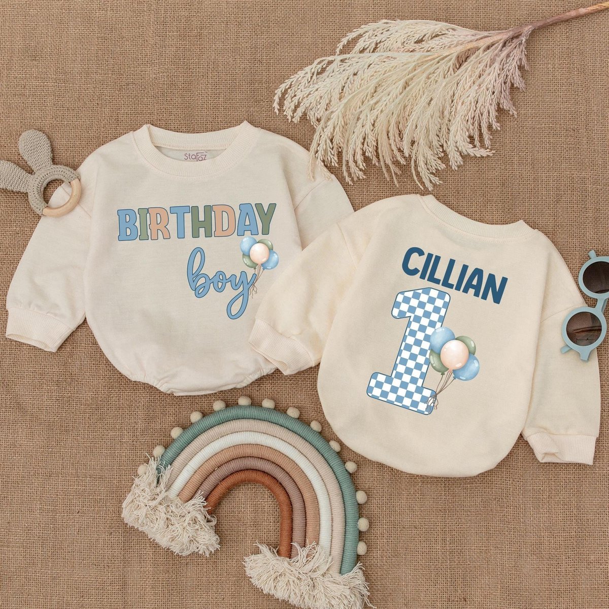 Personalized Birthday Boy Bubble Romper Balloon Bunch Birthday Romper Blue Balloon Birthday Bodysuit 184