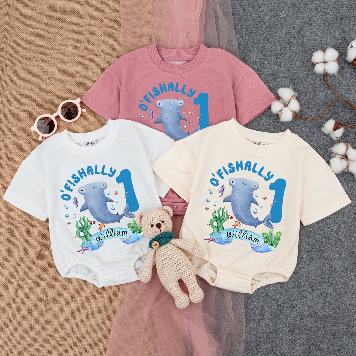 Personalized Birthday Boy Short  Sleeve Romper Under the Sea Party First Birthday Outfit Ocean Part 176