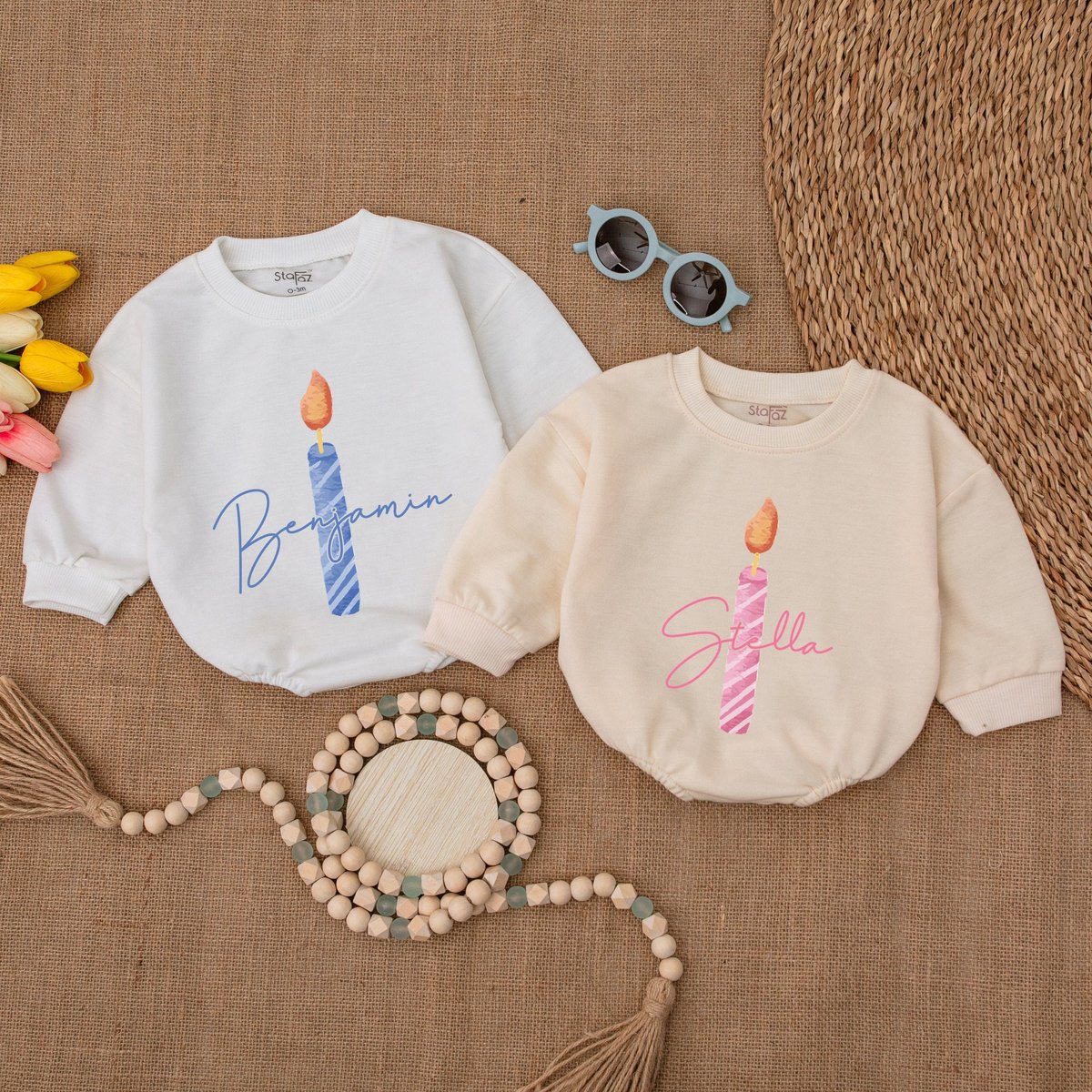 Personalized Birthday Candle Baby Romper One Candle Bodysuit First Birthday Clothes Birthday Outfit 173