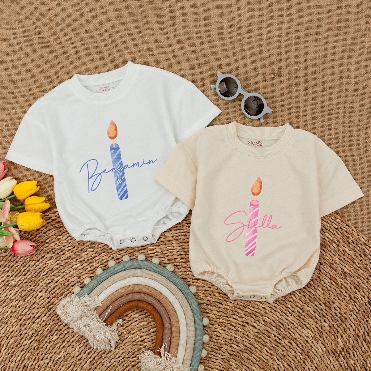 Personalized Birthday Candle Baby Romper One Candle Bodysuit First Birthday Clothes Birthday Cake Sh 174