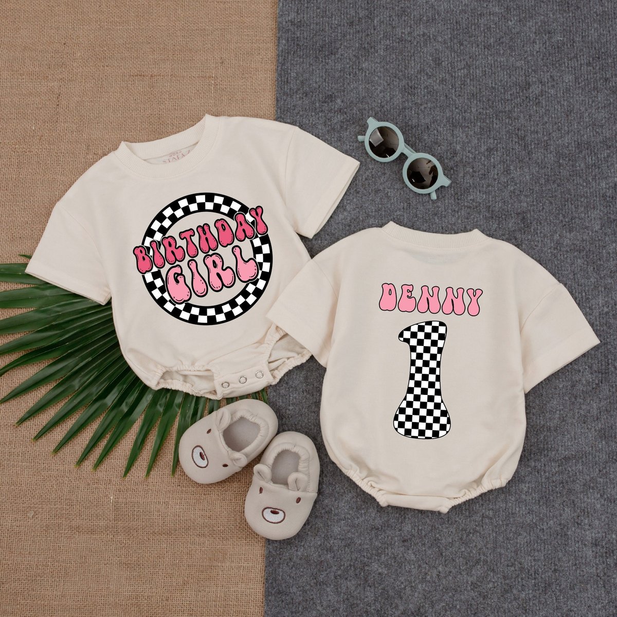 Personalized Birthday Girl Short  Sleeve Romper First Birthday Outfit Pink Theme Birthday Shirt Bub 178