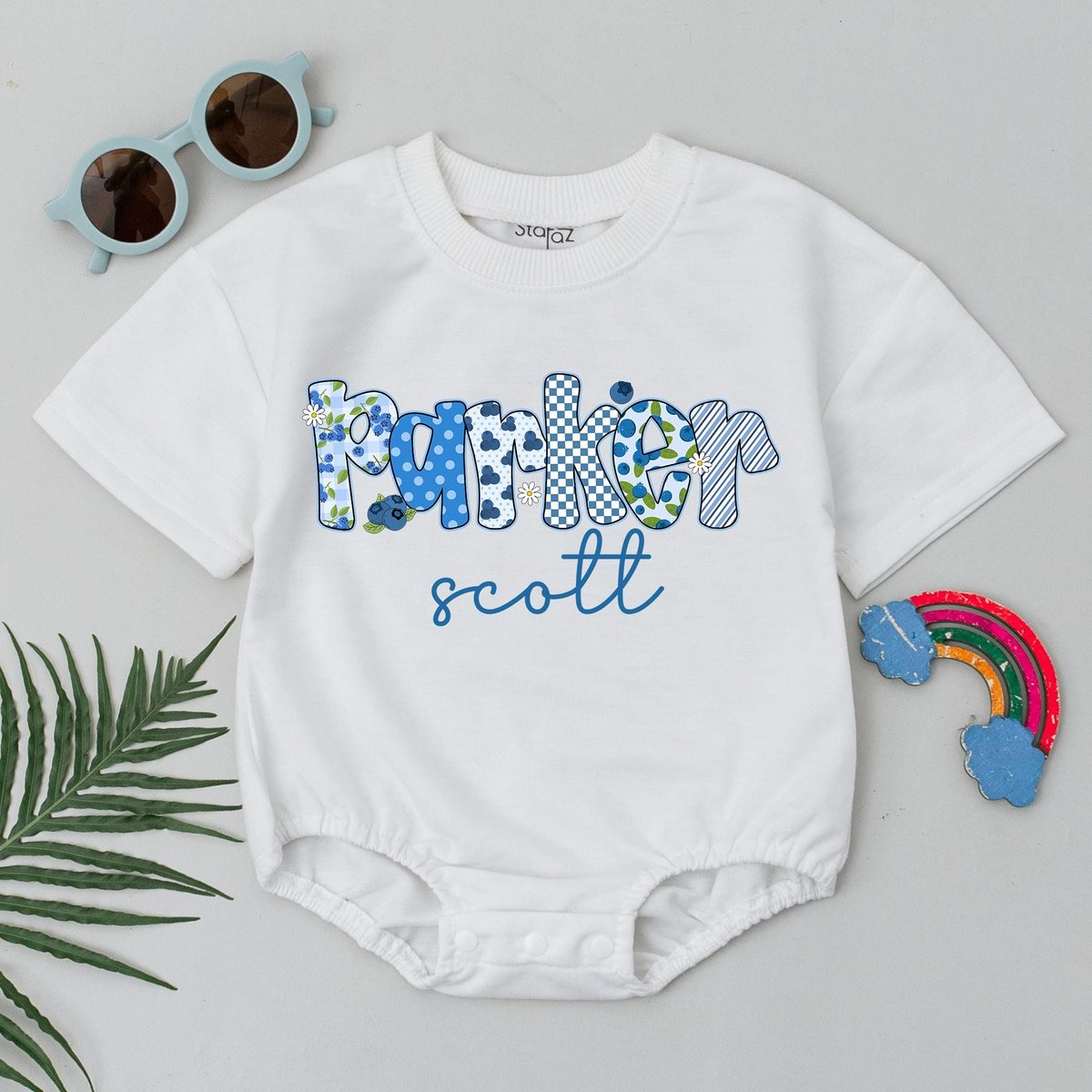 Personalized Blueberry Baby Bubble Romper Custom Name Bodysuit For Girl Birthday Boy Clothes Fruit N