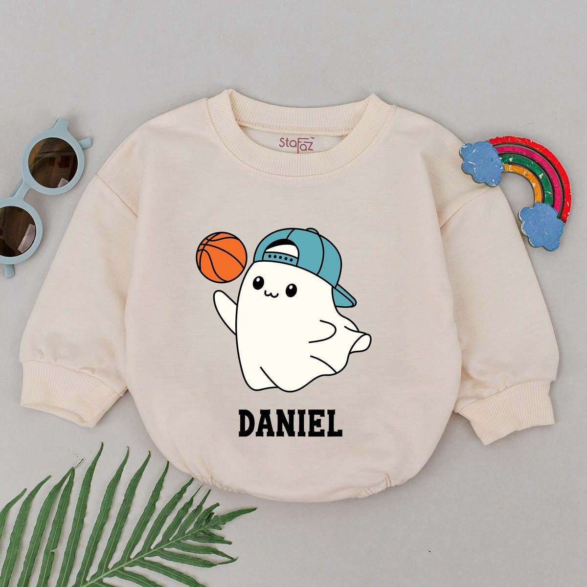 Personalized Boo Game Day Romper Ghost Basketball Halloween Bodysuit Sport Ghost 1st Halloween Rompe