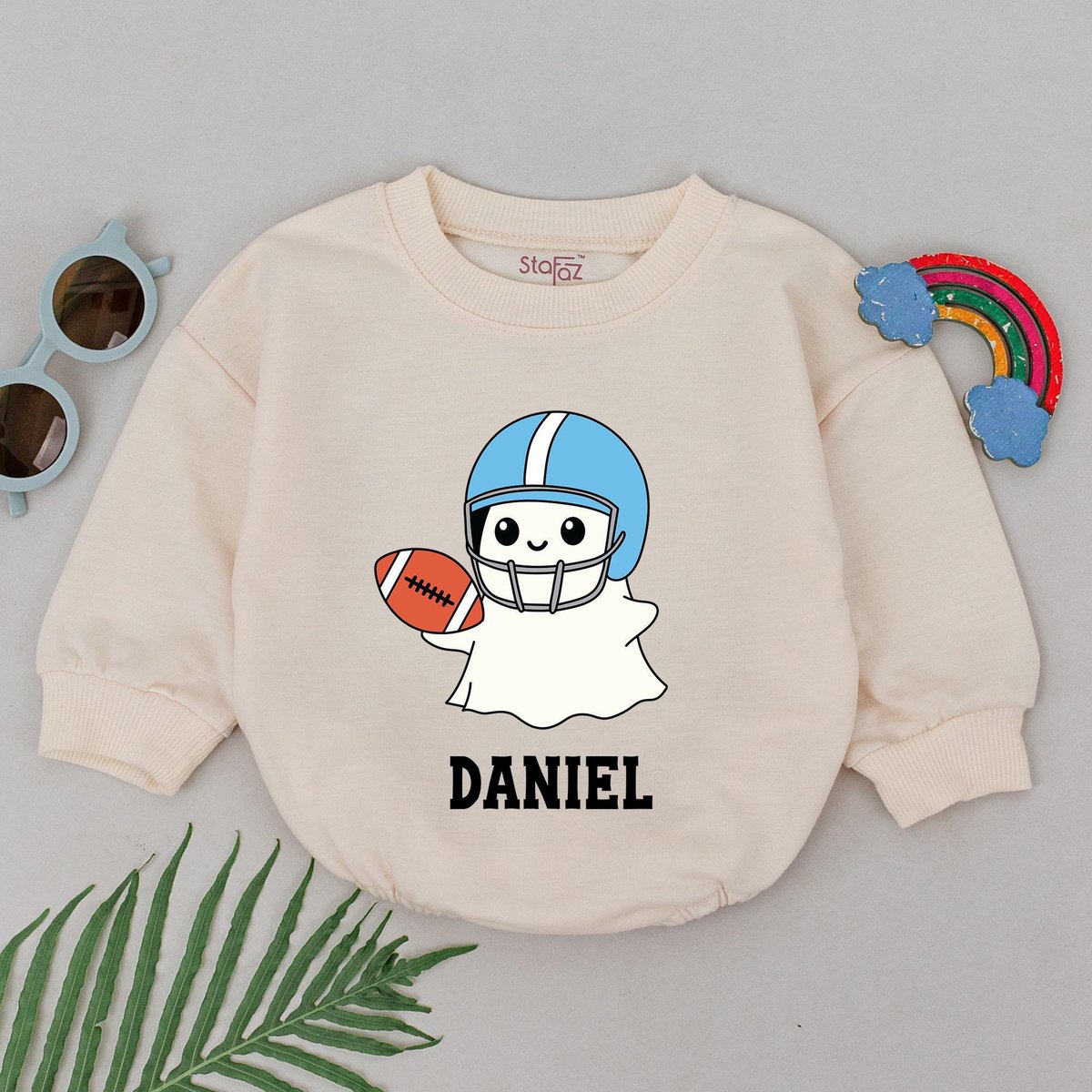Personalized Boo Game Day Romper Ghost Football Halloween Bodysuit Sport Ghost 1st Halloween Romper