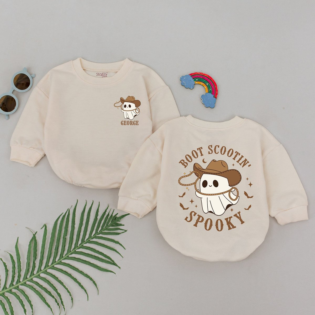 Personalized Boot Scooting Spooky Romper Halloween Baby Romper Baby Shower Newborn for Girls Cowboy