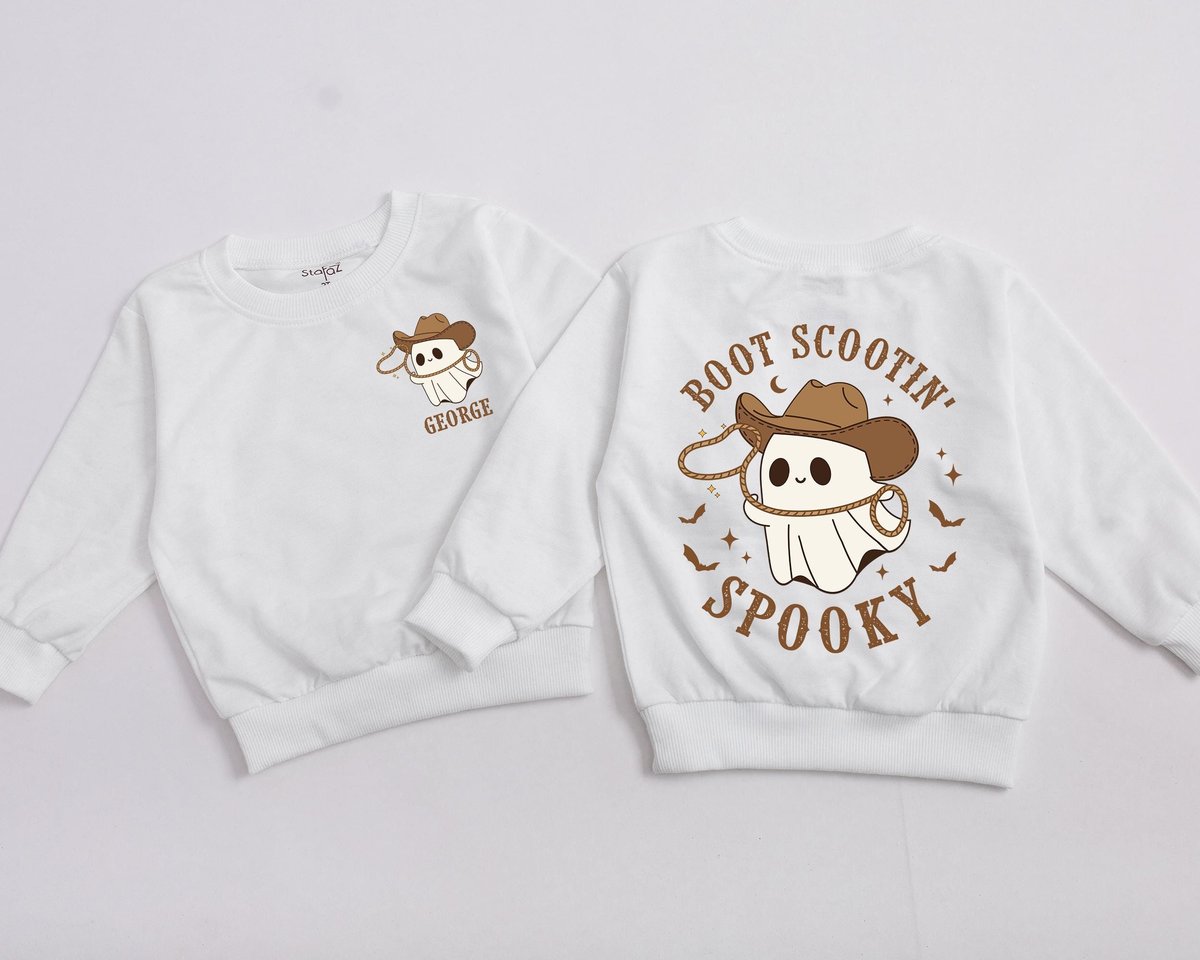 Personalized Boot Scooting Spooky Sweatshirt Halloween Baby Sweatshirt Cowboy Cowgirl Ghost Boots We