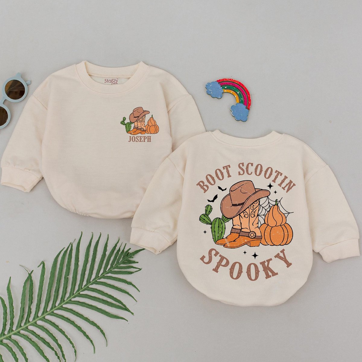 Personalized Boot Scooting Spooky Romper Cowboy Cowgirl Boots Western Outfits Halloween Baby Romper