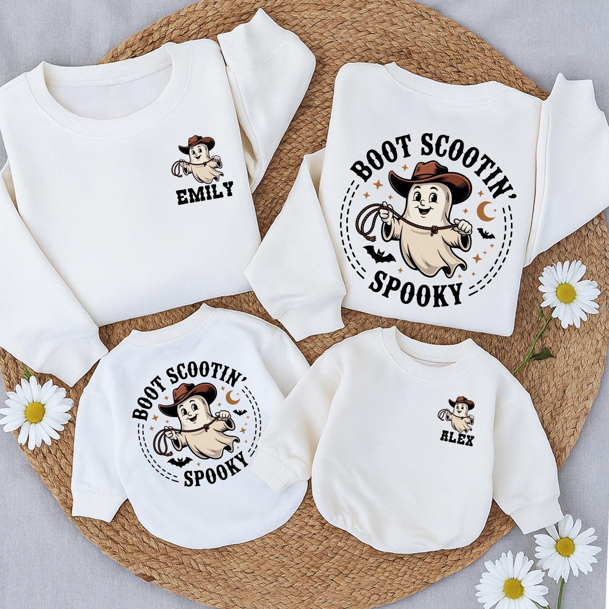 Personalized Boot Scooting Spooky Romper Halloween Family sweatshirt Baby Shower Mommy and me Cowboy 434