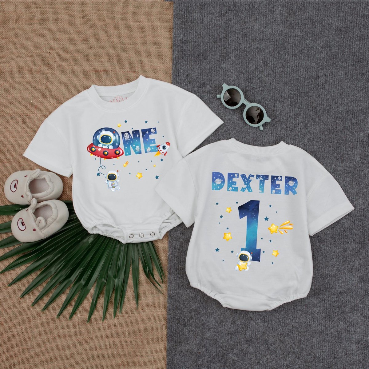 Personalized Boy Astronaut T shirt Bubble Romper Space One Birthday 1st Birthday First Trip Around T 187
