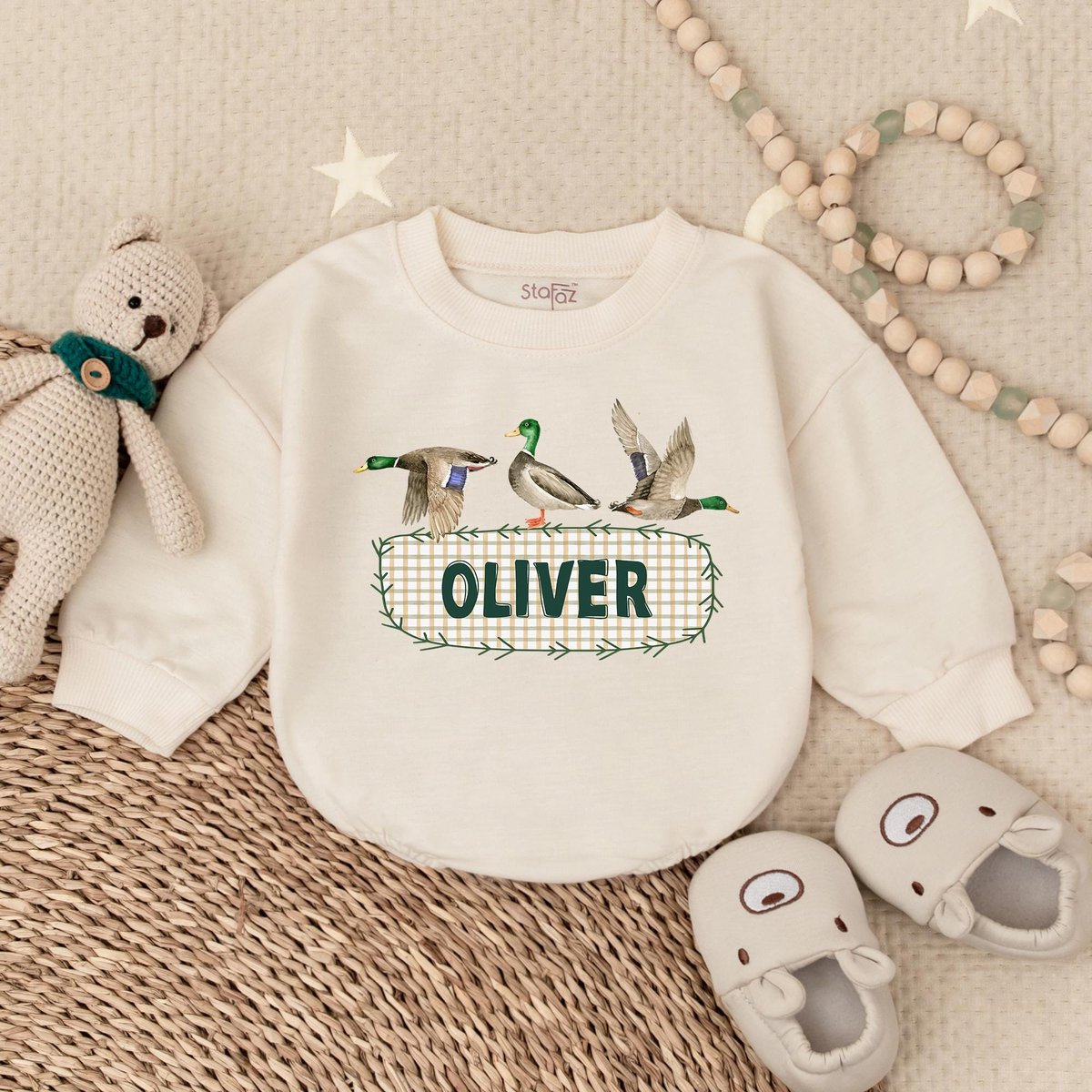 Personalized Boy Mallard Duck Hunting Baby Romper Duckling Baby Bodysuit Daddy's Hunting Buddy Tren