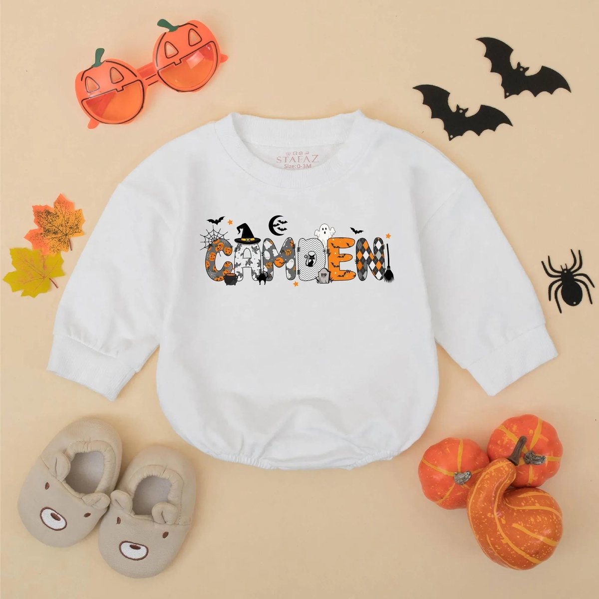 Personalized Boys Halloween Baby Romper Custom Name Retro Halloween Toddler Boy Sweatshirt Baby Boy 435
