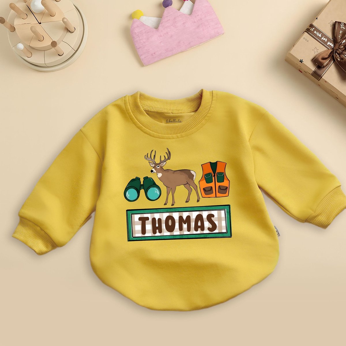 Personalized Buck Hunting Bubble Romper Sweater Baby Hunting Romper Sweatshirt Camo Hunting Toddler 436