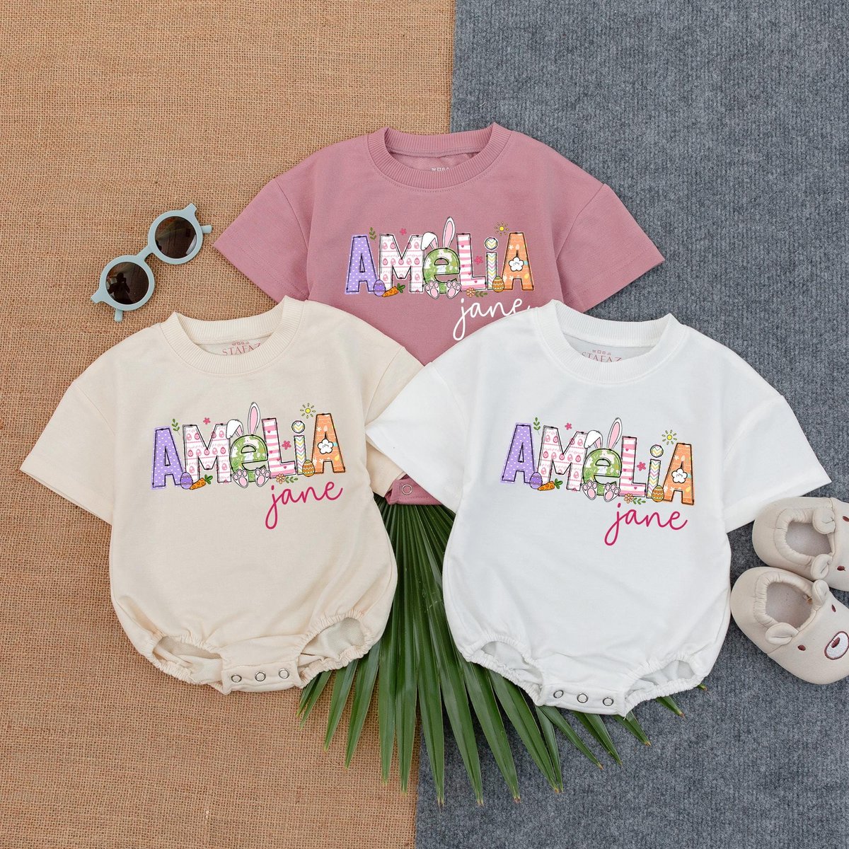 Personalized Bunny Baby Romper Sweatshirt Bodysuit Bunny Baby Bodysuit Easter Day Baby Gift My First 188