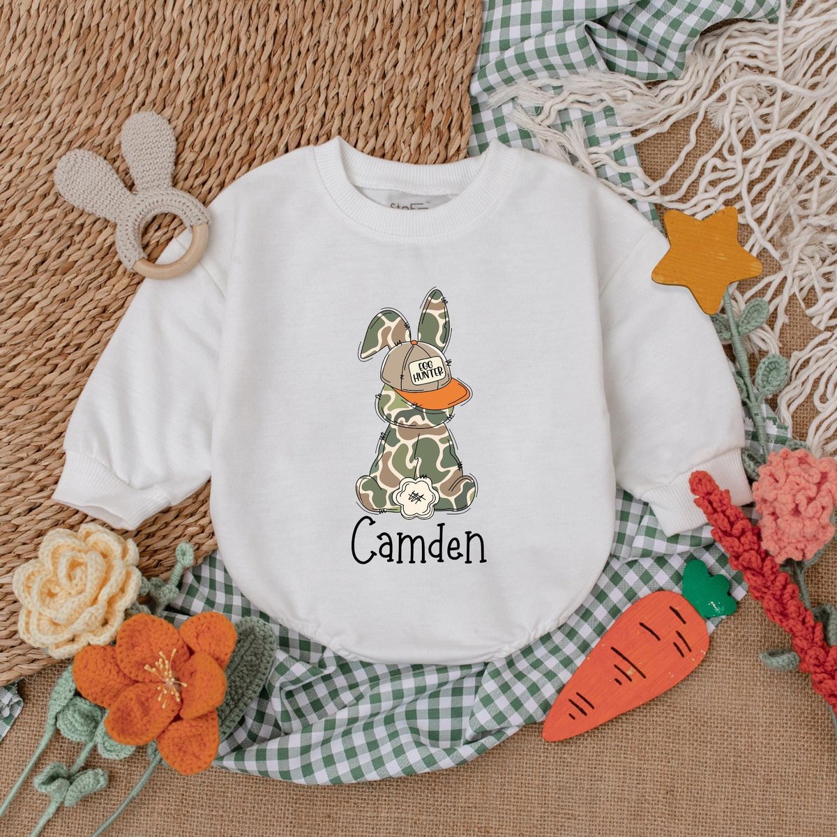 Personalized Camo Easter Boys Romper Egg Hunter Bunny Baby Bodysuit Easter Day Baby Gift My First Ea 187