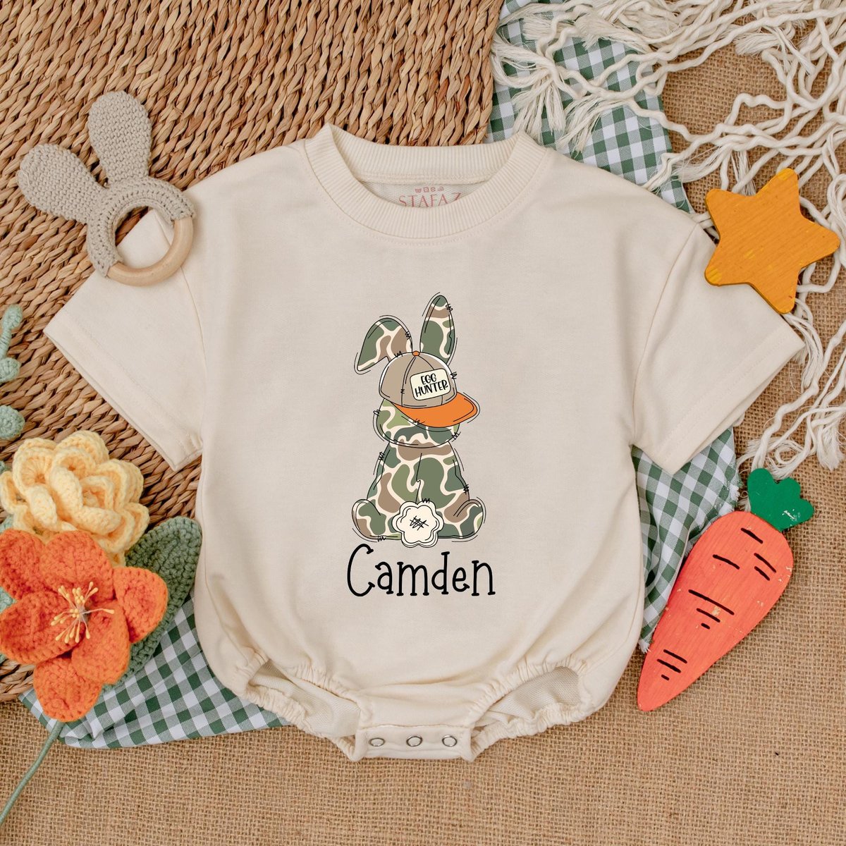 Personalized Camo Easter Boys Romper Egg Hunter Bunny Baby Bodysuit Easter Day Baby Gift Baby Short 187