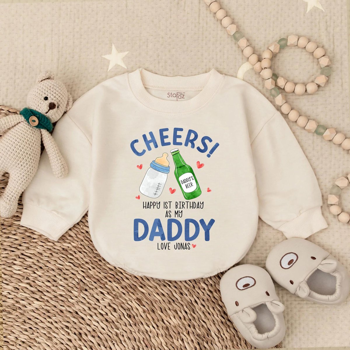 Personalized Cheers Baby Bubble Romper Custom Fathers Day Outfit Baby Boy Bodysuit Kid Gift For Dad