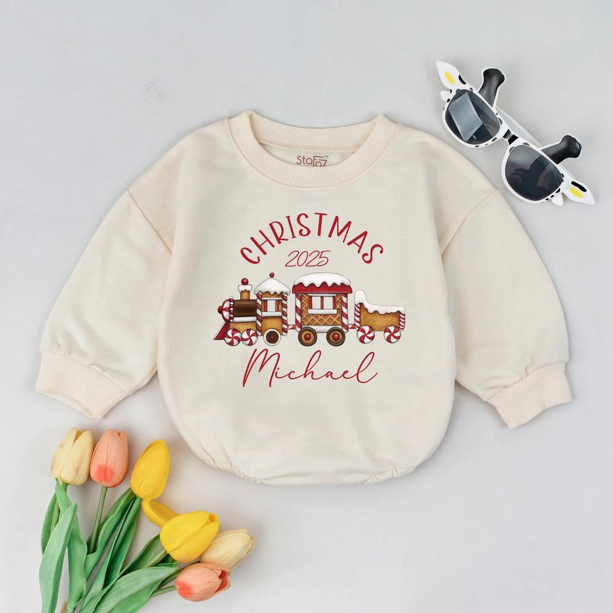 Personalized Christmas 2025 Romper First Christmas Outfit Christmas Train Bodysuit Winter Newborn Cl 436