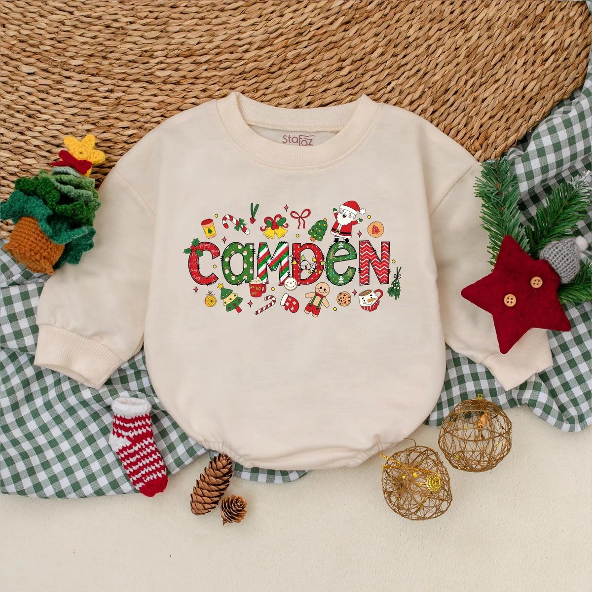 Personalized Christmas Baby Boy Romper My 1st Christmas Bodysuit Custom Name Holiday Outfit Baby Boy 435